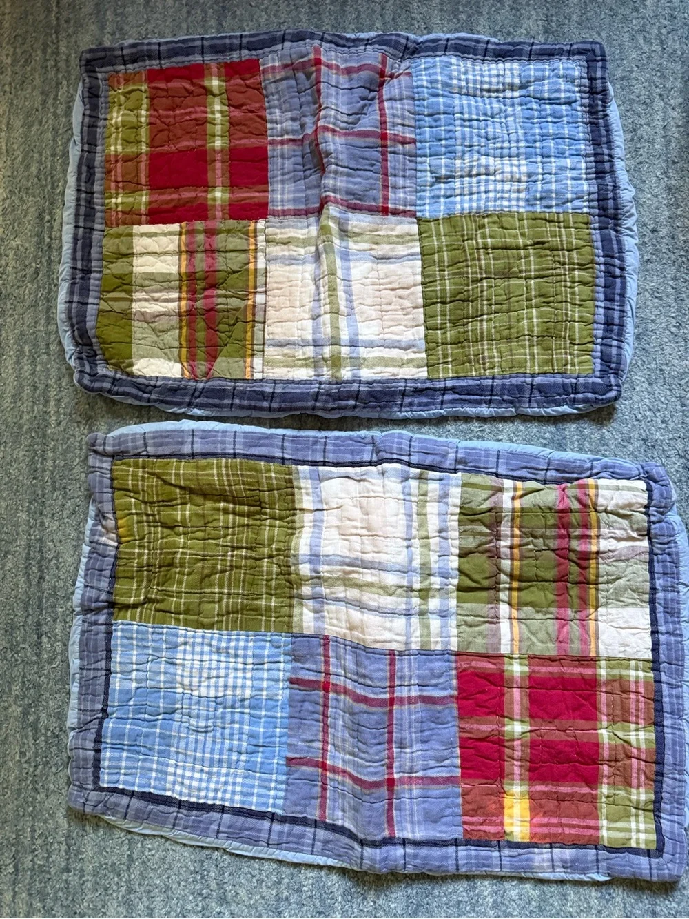 2 POTTERY BARN KIDS madras plaid quilts and shams twin
